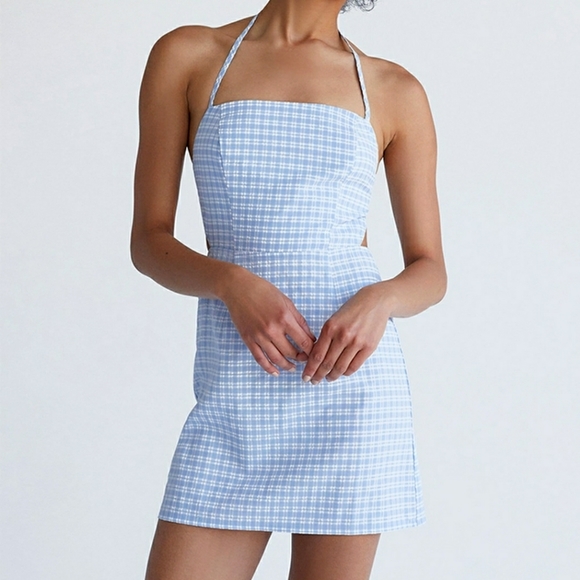 la hearts plaid halter mini dress | Dresses | Pacsun La Hearts Open Back Light Blue Gingham Xs ProductID: 117155